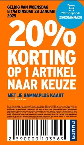 20% korting op 1 artikel bij Gamma